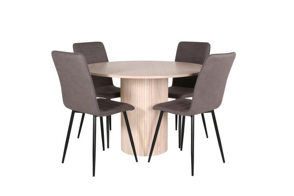 Imagine Vă rugăm să traduceți complet Bianca Round Dining Table - White Wash / Black Veneer + Windu Lyx Chair - Black / Grey Micro Fibre_4