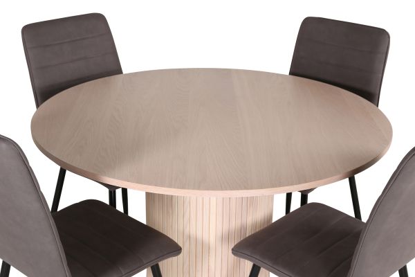 Imagine Vă rugăm să traduceți complet Bianca Round Dining Table - White Wash / Black Veneer + Windu Lyx Chair - Black / Grey Micro Fibre_4