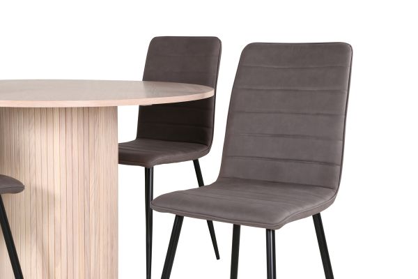 Imagine Vă rugăm să traduceți complet Bianca Round Dining Table - White Wash / Black Veneer + Windu Lyx Chair - Black / Grey Micro Fibre_4