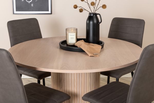 Imagine Vă rugăm să traduceți complet Bianca Round Dining Table - White Wash / Black Veneer + Windu Lyx Chair - Black / Grey Micro Fibre_4