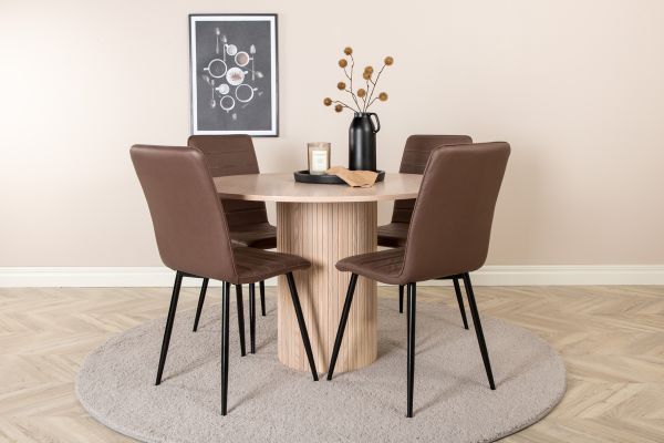 Imagine Bianca Round Dining Table - White Wash / Black Veneer+Windu Lyx Chair - Black / Brown Micro Fibre_4