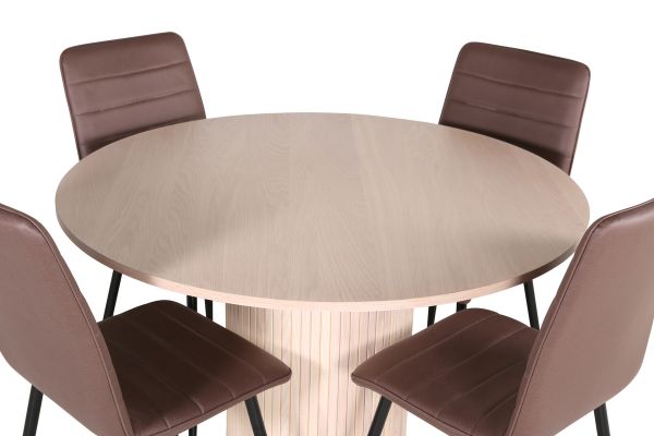 Imagine Bianca Round Dining Table - White Wash / Black Veneer+Windu Lyx Chair - Black / Brown Micro Fibre_4