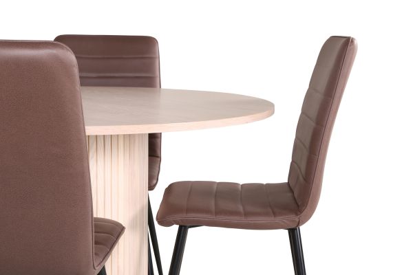 Imagine Bianca Round Dining Table - White Wash / Black Veneer+Windu Lyx Chair - Black / Brown Micro Fibre_4