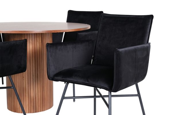 Imagine Bianca Round Dining Table - Walnut / Black Veneer+Petra Chair - Black / Black Velvet_4