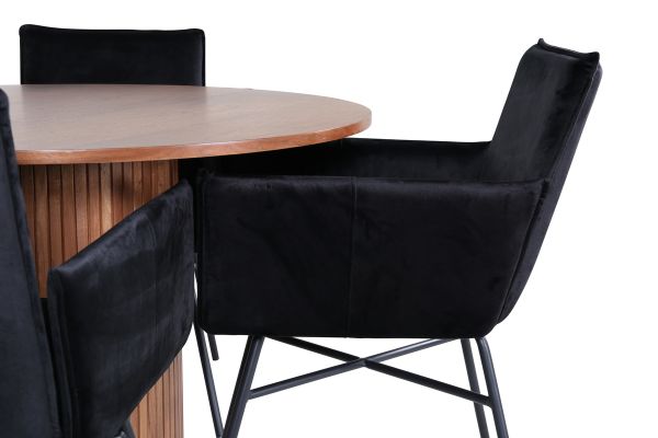 Imagine Bianca Round Dining Table - Walnut / Black Veneer+Petra Chair - Black / Black Velvet_4