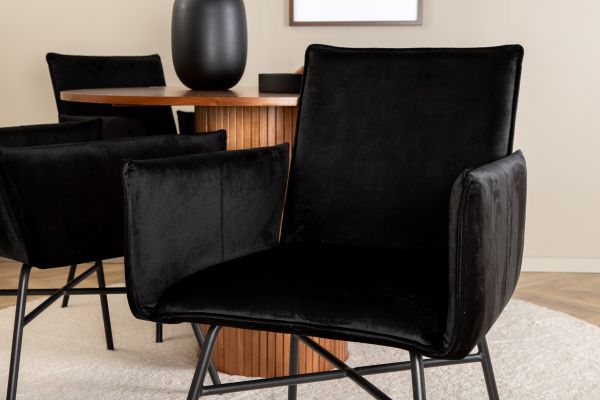 Imagine Bianca Round Dining Table - Walnut / Black Veneer+Petra Chair - Black / Black Velvet_4