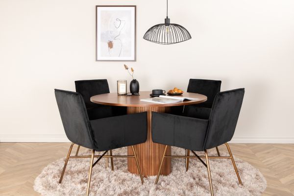 Imagine Bianca Round Dining Table - Walnut / Black Veneer+Petra Chair - Distressed Copper / Black Velvet_4