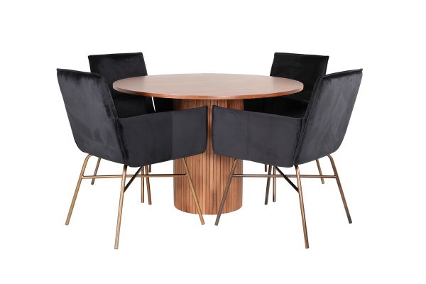 Imagine Bianca Round Dining Table - Walnut / Black Veneer+Petra Chair - Distressed Copper / Black Velvet_4