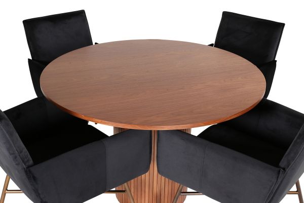 Imagine Bianca Round Dining Table - Walnut / Black Veneer+Petra Chair - Distressed Copper / Black Velvet_4