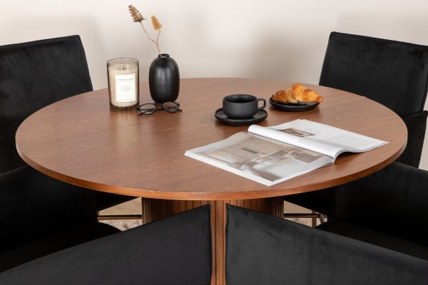 Imagine Bianca Round Dining Table - Walnut / Black Veneer+Petra Chair - Distressed Copper / Black Velvet_4