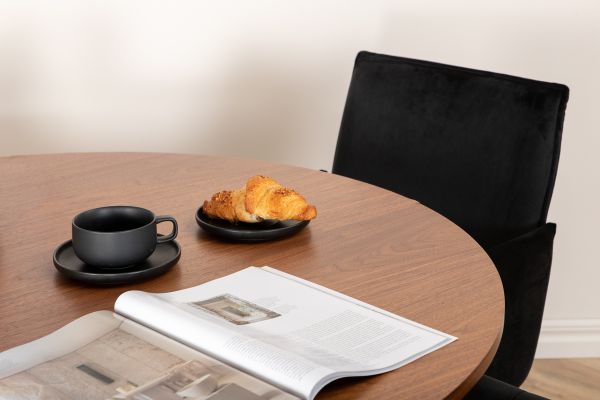 Imagine Bianca Round Dining Table - Walnut / Black Veneer+Petra Chair - Distressed Copper / Black Velvet_4