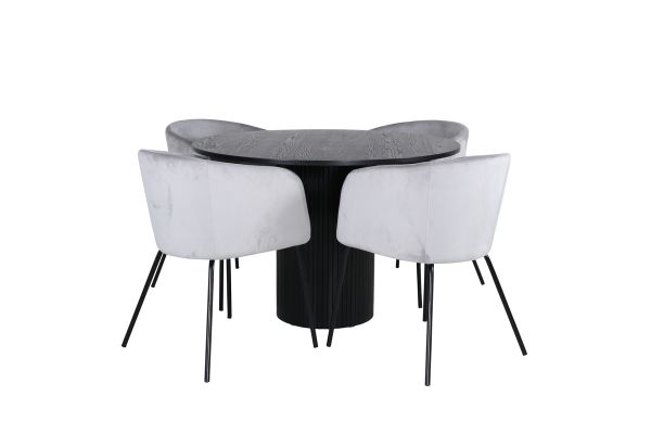 Imagine Masa de dining rotunda Bianca - Negru/Nuc Veneer+Scăunul Berit - Negru/Sampanie de Lumină Velvet_4