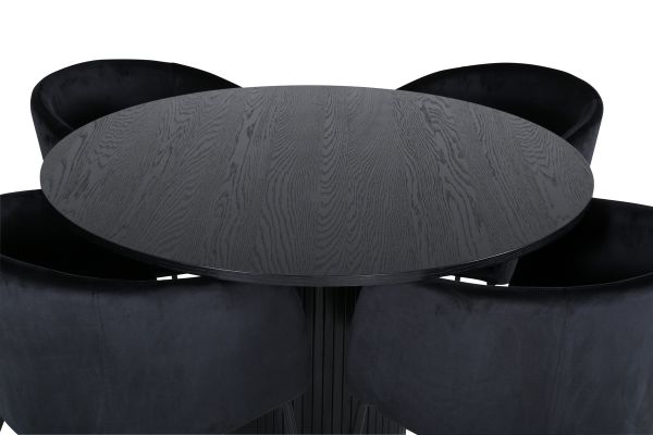 Imagine Masa de dining rotunda Bianca - Negru / Furnir Negru + Scaun Berit - Negru / Catifea Neagra_4