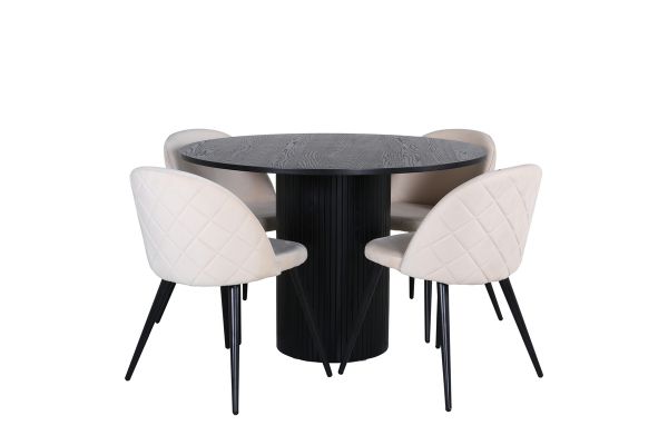 Imagine Masa rotunda de dining Bianca - Negru / Furnir de Black + scaun de catifea cu cusături - Negru / Bej Velvet_4