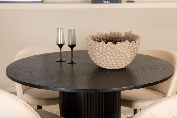 Imagine Masa rotunda de dining Bianca - Negru / Furnir de Black + scaun de catifea cu cusături - Negru / Bej Velvet_4