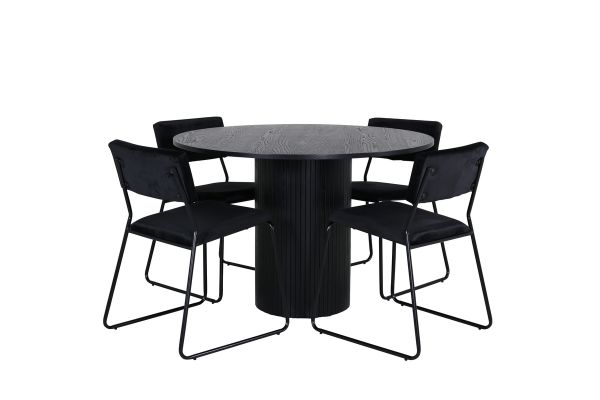 Imagine Masa rotunda de dining Bianca - Negru / Furnir negru + Scaun Kenth - Negru / Catifea neagra_4