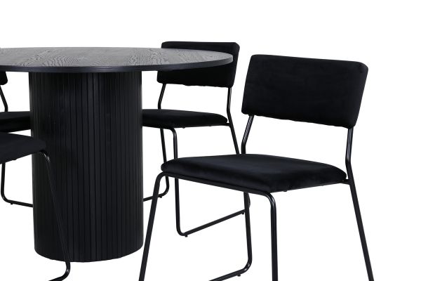 Imagine Masa rotunda de dining Bianca - Negru / Furnir negru + Scaun Kenth - Negru / Catifea neagra_4