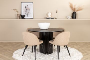 Imagine Bianca Round Dining Table - Black / Black Veneer+Velvet Stitches Chair - Black / Beige Fabric (Polyester linen )_4