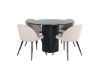 Imagine Bianca Round Dining Table - Black / Black Veneer+Velvet Stitches Chair - Black / Beige Fabric (Polyester linen )_4