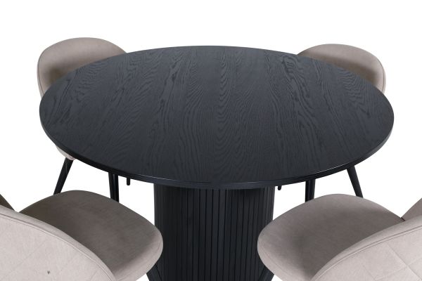 Imagine Bianca Round Dining Table - Black / Black Veneer+Velvet Stitches Chair - Black / Beige Fabric (Polyester linen )_4