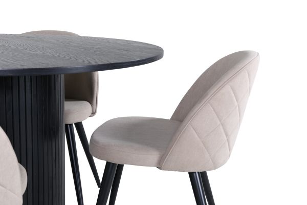 Imagine Bianca Round Dining Table - Black / Black Veneer+Velvet Stitches Chair - Black / Beige Fabric (Polyester linen )_4