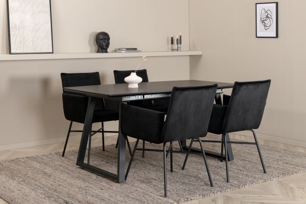 Imagine Inca Extentiontable - Black top / black Legs +Pippi Chair - Black / Black Velvet _4