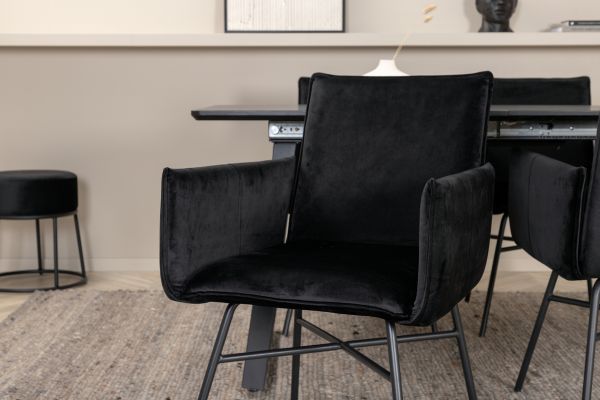 Imagine Inca Extentiontable - Black top / black Legs +Pippi Chair - Black / Black Velvet _4