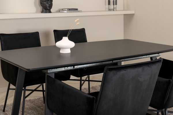 Imagine Inca Extentiontable - Black top / black Legs +Pippi Chair - Black / Black Velvet _4