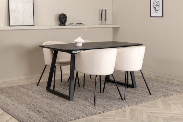 Imagine Inca Extentiontable - Black top / black Legs +Berit Chair - Black / Beige Velvet _4