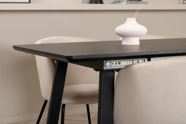 Imagine Inca Extentiontable - Black top / black Legs +Berit Chair - Black / Beige Velvet _4