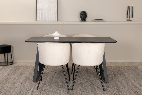 Imagine Inca Extentiontable - Black top / black Legs +Berit Chair - Black / Beige Velvet _4