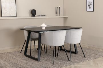 Imagine Inca Extentiontable - Black top / black Legs +Berit Chair - Black / Light Grey Velvet _4