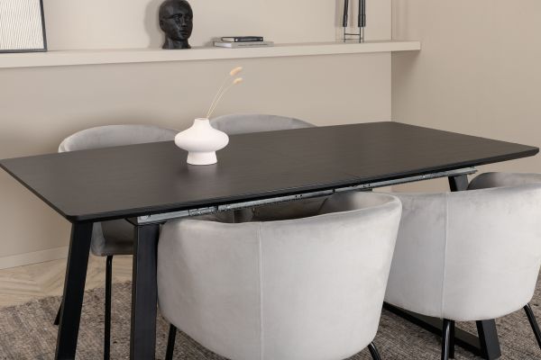 Imagine Inca Extentiontable - Black top / black Legs +Berit Chair - Black / Light Grey Velvet _4