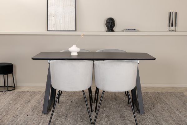 Imagine Inca Extentiontable - Black top / black Legs +Berit Chair - Black / Light Grey Velvet _4