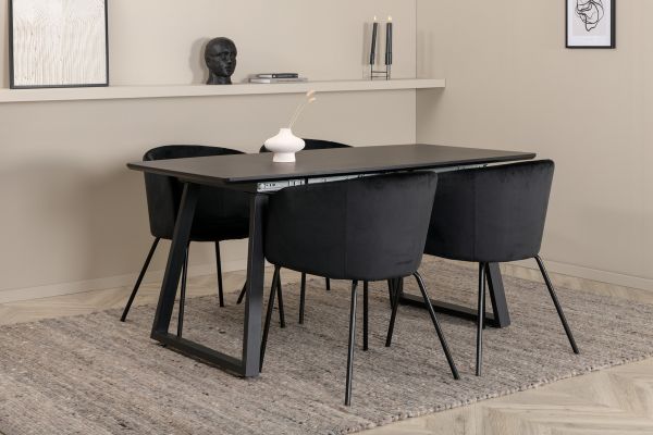 Imagine Inca Extentiontable - Black top / black Legs +Berit Chair - Black / Black Velvet _4