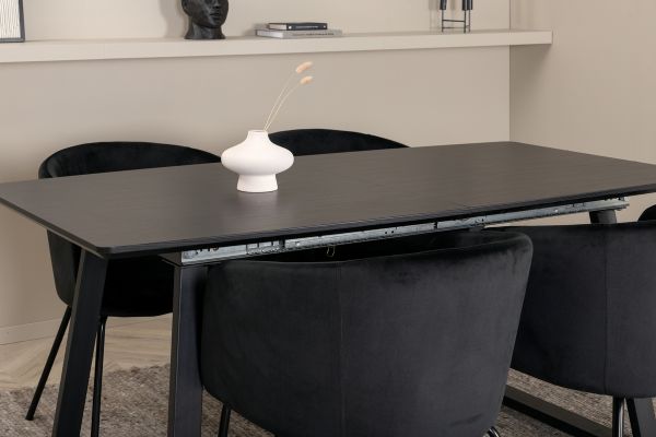 Imagine Inca Extentiontable - Black top / black Legs +Berit Chair - Black / Black Velvet _4