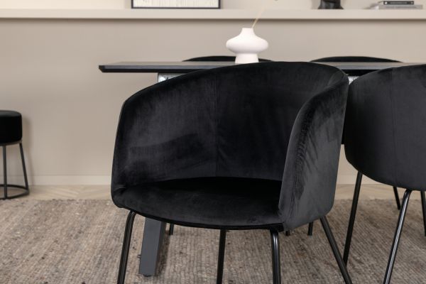 Imagine Inca Extentiontable - Black top / black Legs +Berit Chair - Black / Black Velvet _4