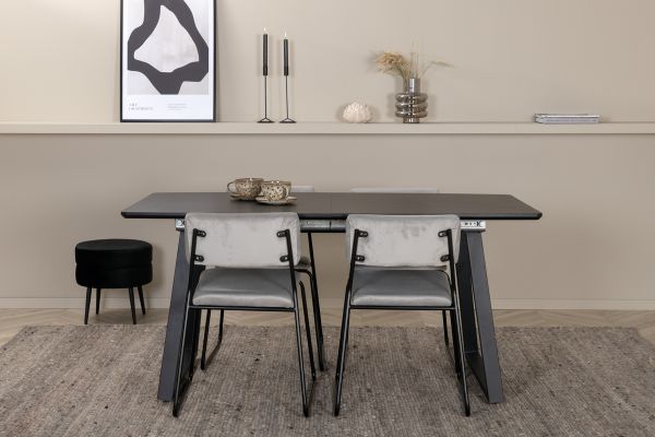 Imagine Inca Extentiontable - Black top / black Legs +Kenth Chair - Black / Light Grey Velvet _4