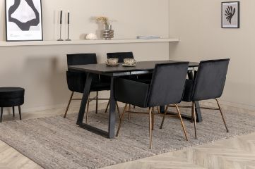 Imagine Inca Extentiontable - Black top / black Legs +Pippi Chair - Distressed Copper / Black Velvet _4