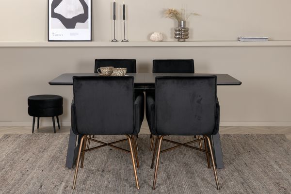 Imagine Inca Extentiontable - Black top / black Legs +Pippi Chair - Distressed Copper / Black Velvet _4