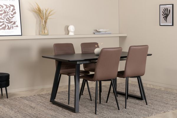 Imagine Inca Extentiontable - Black top / black Legs +Windu Lyx Chair - Black / Brown Micro Fibre _4