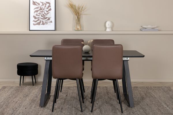 Imagine Inca Extentiontable - Black top / black Legs +Windu Lyx Chair - Black / Brown Micro Fibre _4