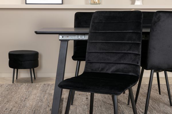 Imagine Inca Extentiontable - Black top / black Legs +Windu Lyx Chair - Black / Black Velvet _4