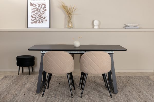 Imagine Inca Extentiontable - Black top / black Legs +Velvet Stitches Chair - Black / Beige Fabric (Polyester linen ) _4