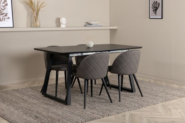 Imagine Inca Extentiontable - Black top / black Legs +Velvet Stitches Chair - Black / Grey Micro Fibre _4