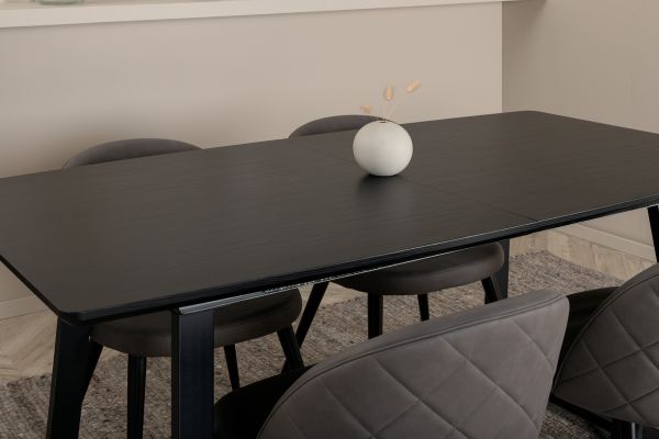 Imagine Inca Extentiontable - Black top / black Legs +Velvet Stitches Chair - Black / Grey Micro Fibre _4