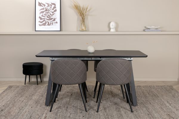 Imagine Inca Extentiontable - Black top / black Legs +Velvet Stitches Chair - Black / Grey Micro Fibre _4