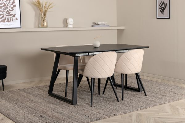 Imagine Inca Extentiontable - Black top / black Legs +Velvet Stitches Chair - Black / Beige Velvet _4