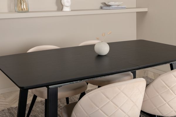 Imagine Inca Extentiontable - Black top / black Legs +Velvet Stitches Chair - Black / Beige Velvet _4