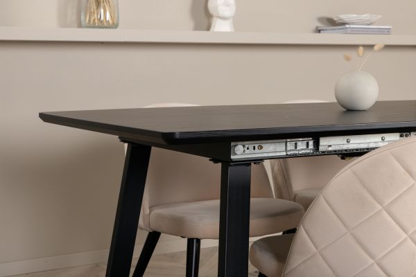 Imagine Inca Extentiontable - Black top / black Legs +Velvet Stitches Chair - Black / Beige Velvet _4